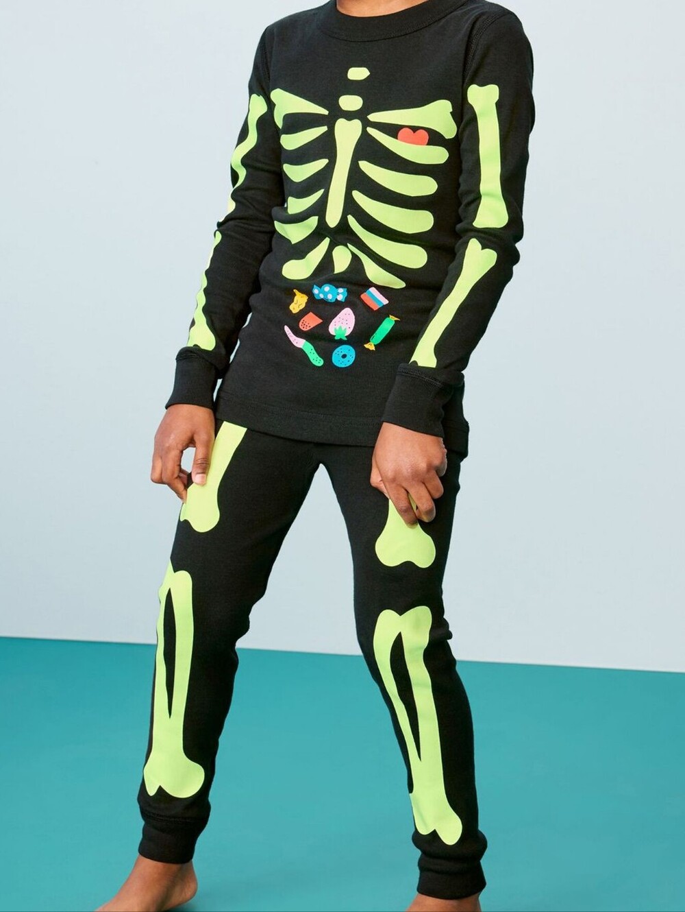 Hanna Andersson Kids Black Glow-in-the-Dark Skeleton Pajama Set